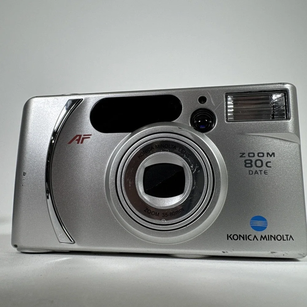 Konica Minolta Zoom 80C AF Silver Camera Point & Shoot 35mm Lens & Cover Vintage